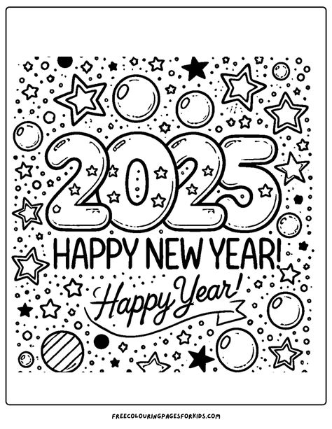 happy new year 2025 New Year Coloring Pages 2025, Monthly Coloring Pages Free Printable, New Year Mandala Art 2025, 2025 Drawing Ideas, New Year Printables For Kids, New Year Drawing 2025, Happy New Year Activities For Kids, Happy New Year 2025 Drawing, Kawaii Christmas Coloring Pages