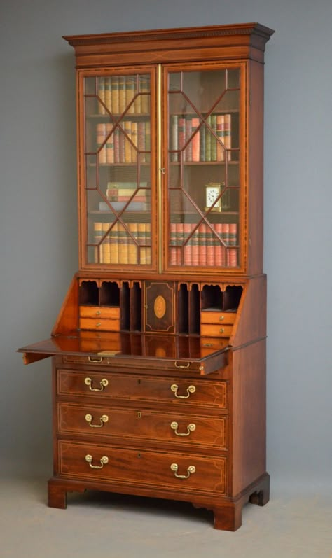 1930s Bookshelf, 1900s London, Edwardian Furniture, Edwardian Desk, Cheap Bookcase, Ladies Desk, Vintage Writing Desk, Writing Bureau, Bureau Bookcase