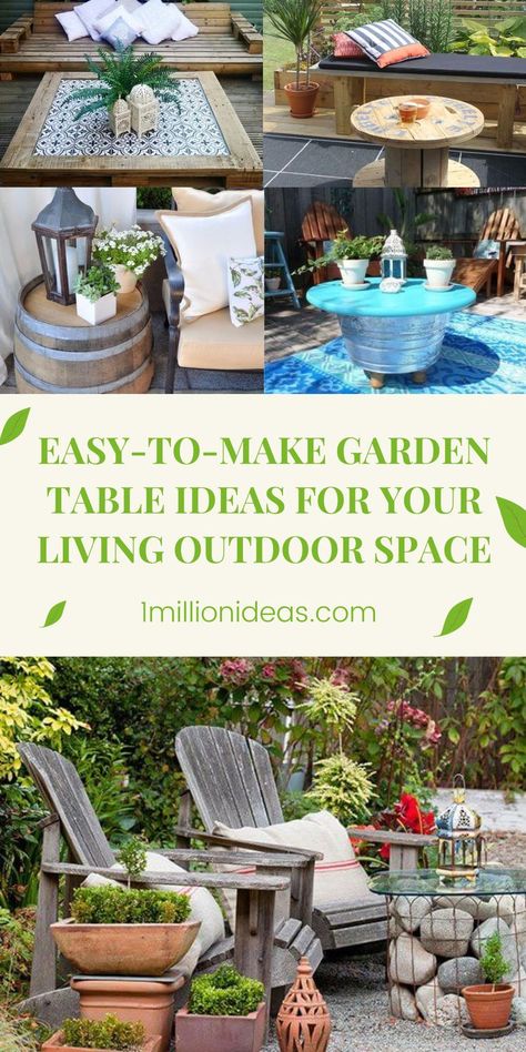 These ideas here will give you so many things with old tires, unused logs, to pallets. Don’t waste them in the trash or burn them while you can totally transform them into usefulness. With these ideas just a little color correction, a few accessories, and a little creativity, you can turn old items into your own unique table. After reading the post, we hope that you will find one or take it a try. Refurbish Patio Table, Outdoor Table Diy Upcycle, Round Garden Table Diy, Repurpose Patio Table, Turn Indoor Table Into Outdoor Table, Wine Barrel Garden, Stock Tank Gardening, Outdoor Cocktail Tables, Tire Garden