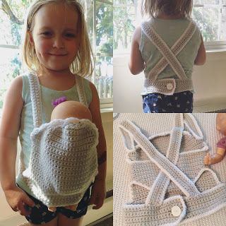 FREE PATTERN crochet baby doll carrier by Corn on the Monkey Doll Carrier Free Pattern, Baby Doll Carrier Pattern, Doll Carrier Pattern, Baby Carrier Pattern, March Ideas, Crochet Baby Doll, Baby Doll Carrier, Carrier Pattern, Pink Designs