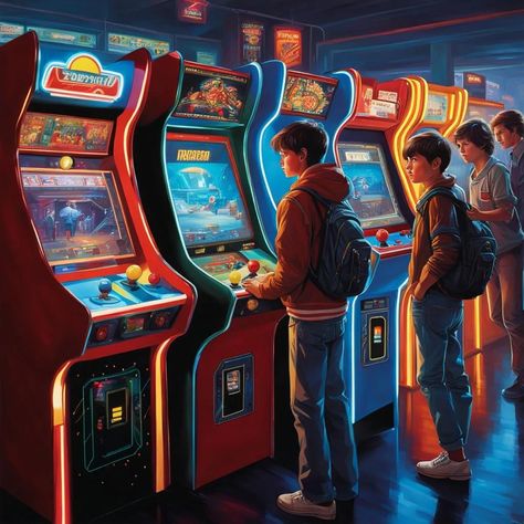 1980’s Arcade - AI Generated Artwork - NightCafe Creator 90s Art, Art Generator, Free Fun, Online Painting, Painting Photos, Cool Artwork, Art Style, Concept Art, The Creator