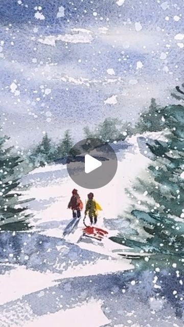 Artist/designer/ Illustrator on Instagram: "Let the Christmas card tutorials of 2023’ begin!!! Check out my latest on my YouTube channel- link in profile and Patreons get BONUS card tutorial! . . . . . . #watercolor #christmasdecor #watercolorforbeginners #watercolorpainting #christmascards #winterlandscape #watercolorartist" Watercolor Christmas Cards Ideas Winter Scenes, Watercolor Christmas Tutorial, Winter Watercolor Tutorials, Painted Christmas Cards Watercolors, Winter Watercolor Paintings Easy, Winter Watercolor Simple, Christmas Card Painting Ideas, Watercolor Winter Scenes, Watercolor Christmas Cards Tutorial