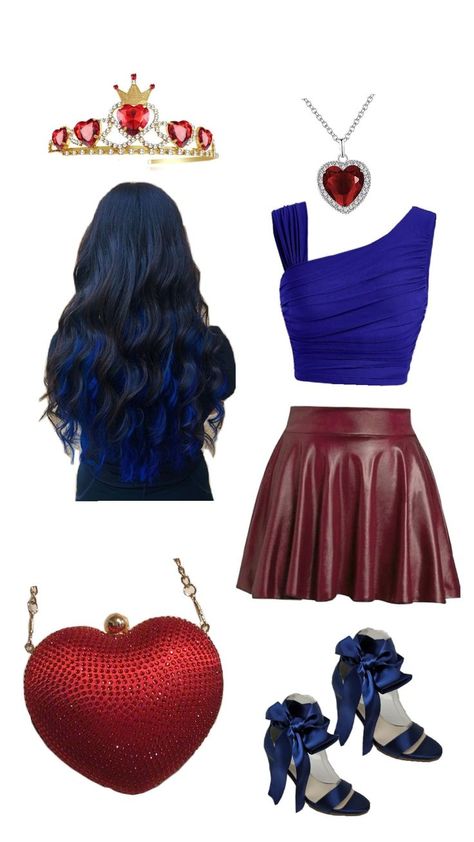 The Descendants Costume, Mal And Evie Costumes, Mal And Evie Halloween Costumes, Easy Disney Villain Costumes Diy, Mal Costume Descendants, Disney Villain Outfits, Evie Costume Descendants, Descendants Inspired Outfits, Maleficent Disneybound