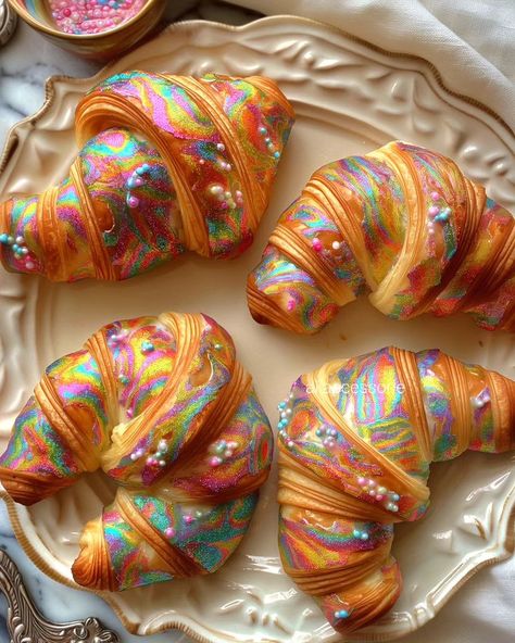 Unicorn croissants 🦄🥐 #croissant #gourmet #foodie #shiny #sparkle #iridescent #iridescentart #aiart #breakfast Delicious Food Pictures, Croissant Art, Jelly Food, Super Hiro, Sweets Photography, Diy Rhinestone Crafts, Bubble Drink, Foodie Art, Rhinestone Crafts