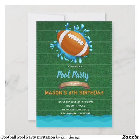 Pool Party Images, Swim Party Invitations, Football Theme Birthday, Football Pool, Football Party Invitations, Football Invitations, Summer Party Invitations, Rams Football, Swim Party