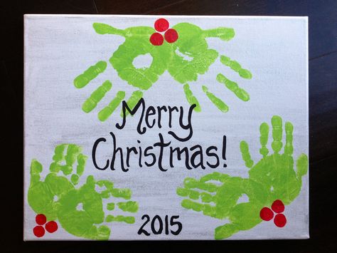 Christmas Holly Berry Handprint Craft Handprint Canvas, Family Handprint, Sleigh And Reindeer, Handprint Christmas, Footprint Crafts, Preschool Christmas Crafts, Handprint Crafts, Daycare Crafts, Preschool Christmas