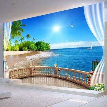 Custom Photo Wallpaper 3D Stereoscopic Space Balcony Lake Scenery Mural Living Room Bedroom Wall Painting Wall Papers Home Decor|Wallpapers| - AliExpress Wallpaper Window, Office Feature Wall, Room Backdrop, 3d Wallpaper Design, Seaside Landscape, Wall Decals Living Room, Custom Photo Wallpaper, 3d Wallpaper Mural, Wall Mural Decals