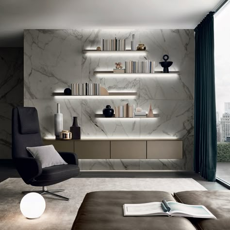 Rimadesio's Self Freestanding Lacquered Glass Storage Unit Minimalist Kitchen Design, Interior Minimalista, Shelving Units, Interior Floor, Italian Furniture, Best Interior Design, A Living Room, Minimalist Interior, Minimalist Bedroom