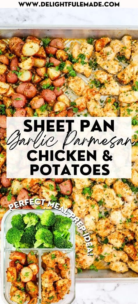 Garlic Parmesan Chicken And Potatoes, Parmesan Chicken And Potatoes, Sheet Pan Dinners Healthy, Pan Chicken Breast, Chicken Breast Oven Recipes, Meal Prep Chicken, Baked Garlic Parmesan Chicken, Sheet Pan Meals Chicken, Healthy Breakfast Meal Prep