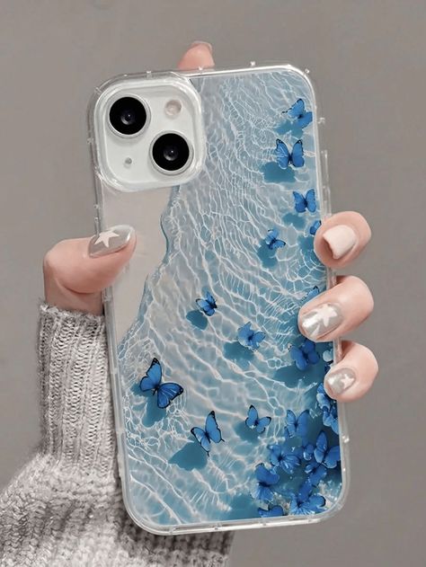 1pc Creative Blue Beach Butterfly Pattern Transparent Shockproof Phone Case For IPhone 16 Pro Max, 11/12/13/14 Plus, XR/7/8 PlusI discovered amazing products on SHEIN.com, come check them out! Color Cian, Butterfly Beach, Beach Phone Case, Creative Butterfly, Preppy Phone Case, Diy Phone Case Design, Clear Beaches, Beach Pattern, Trendy Iphone Cases