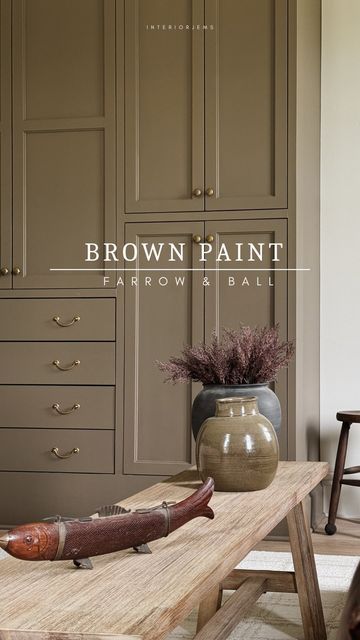 LIZ +  AMY on Instagram: "It’s so good guys 🤎 and it’s handmade to order, making it even more special! Farrow and ball make the most gorgeous paints so I did not hesitate. I promise you will love it. It’s the perfect Moody, neutral backdrop. It would be gorgeous on kitchen cabinets, I’m actually considering painting my pantry this color, don’t tell my husband 😂  Brown paint, custom closet, brown cabinets, farrow & ball paint, large armoire closet, Victorian homes, period homes" Kitchen Cabinets Farrow And Ball, Brown Painted Cabinets, Large Armoire, Farrow And Ball Kitchen, Moody Neutral, Armoire Closet, Brown Paint Colors, Painted Closet, Brown Kitchen Cabinets