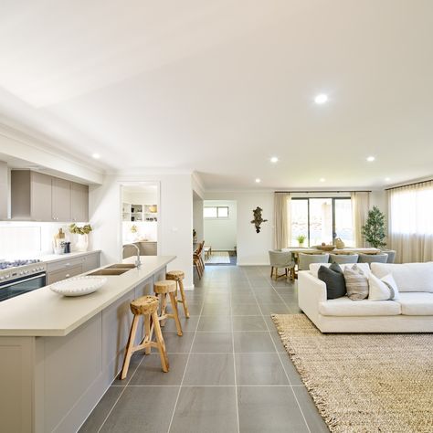 Gorgeous open-plan family and dining space, filled with natural light. 👉🏻 The Bel Air 37 📍 On display at HomeWorld Warnervale 🏠 Building Company - Masterton Homes ✨ Kitchen with island bench. ✨ Butler's pantry. ✨ Open plan kitchen dining and family. ✨ Sitting room. ✨ Upstairs lounge. ✨ Opulent master suite. ✨ Alfresco. ✨ Workshop. 🛏 4 Bedrooms 🛀 2.5 Bathrooms 🚗 2 Garage #findyourbuilderathomeworld #mastertonhomes #homeworldwarnervale #homeworldaus #homeworldaustralia #displayhome #d... Lounge And Dining Room Open Plan, Kitchen Lounge Open Plan, Family Kitchen Living Space, Extension Ideas Open Plan, Open Plan Living Room Kitchen, Open Plan Kitchen Dining Living Layout, Masterton Homes, Open Plan Kitchen Lounge, Kitchen With Island Bench