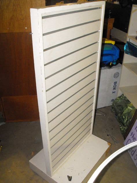 Slat wall retail display $150 Slatboard Wall Display, Diy Slat Wall Display, Portable Display Wall, Slat Wall Retail, Wall Retail Display, Corian Shower Walls, Diy Slat Wall, Study Room Furniture, Slat Wall Display