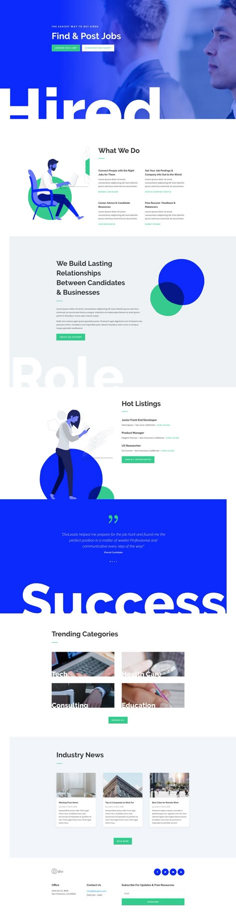 job recruiter layout Blue Green Design Graphic, Turquoise Website Design, Hiring Website Design, Blue And Green Website Design, Information Website Design, Features Section Web Design, Blue Website Design Inspiration, List Website Design, Call To Action Design