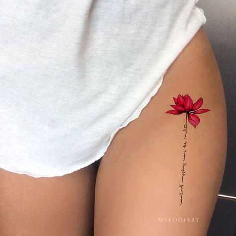 Thigh Script Tattoo, Upper Leg Tattoos, Lotusblume Tattoo, Upper Thigh Tattoos, Tato Minimal, Hip Thigh Tattoos, Herz Tattoo, Hip Tattoos Women, Tasteful Tattoos