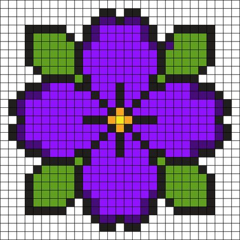 Violet Perler Bead Pattern | Bead Sprites | Misc Fuse Bead Patterns Purple Flower Perler Beads, Perler Bead Dragonfly, Simple Cute Pixel Art, Perler Flower Patterns, Flower Perler Bead Patterns, Pixel Art Summer, Flower Grid Pattern, Pixel Art Fleur, Flowers Pixel Art