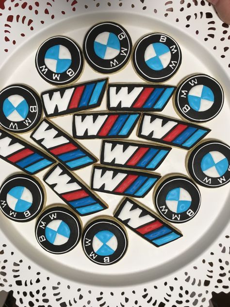 Bmw Themed Birthday Party, Bmw Cookies, Bmw Cake, Car Cookies, Rose Cookies, 28th Birthday, Gaming Decor, 11th Birthday, 25th Birthday