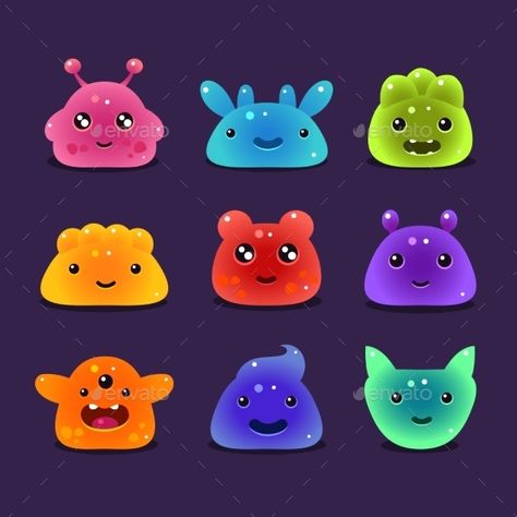 Cute Cartoon Jelly Monsters, Vector Knitted Decor, Robot Cartoon, Desain Buklet, Simple Character, Kawaii Chibi, Vector Cartoon, Kids App, Cute Monsters, Monster Design