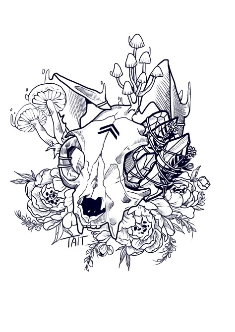 Cat Skull With Flowers Tattoo, Witch Skull Tattoo, Cat Tattoo Gothic, Small Cat Skull Tattoo, Cat Skull Tattoo Simple, Cat Skull And Flowers Tattoo, Witchy Cat Tattoo Ideas, Cat Bones Tattoo, Small Animal Skull Tattoo