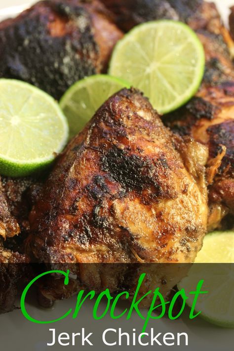 Crockpot Jerk Chicken Recipe Jerk Chicken Crockpot, Crockpot Jerk Chicken, Jerk Recipes, Slow Cooker Jerk Chicken, Grilled Pineapple Salsa, Dirty Rice Recipe, Jerk Chicken Recipe, Jamaican Jerk Chicken, Jamaican Jerk