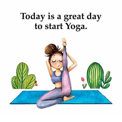 Yoga With Neyu on Instagram: “Today is the perfect day to start or to continue your yoga practice! 💚” Yoga Humor, Hata Yoga, Yoga Cartoon, Yoga Kunst, Start Yoga, Yoga App, Yoga Sculpt, Arte Yoga, Yoga Illustration