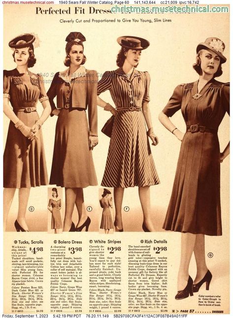 1940 Sears Fall Winter Catalog, Page 60 - Catalogs & Wishbooks 1938 Fashion, 1940s Fashion Women, 1940s Women, 1940s Woman, Fabric Sewing Patterns, Make Do And Mend, 20th Century Fashion, Evolution Of Fashion, Christmas Catalogs