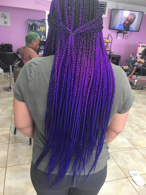 Purple Ombre Box Braids, Box Braids Purple, Blue Box Braids, Purple Box Braids, Color Braids, Rasta Hair, Ombre Box Braids, Braids Color, Large Box Braids