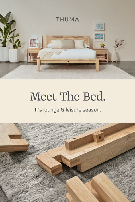 The perfect platform bed frame. The foundation to the perfect staycation. Thuma - thoughtful bedrooms for modern living. Thuma Bed Ideas, Thuma Bedroom, Thuma Bed Decor, Thuma Bed Frame, Thuma Bed, Modern Wood Bedroom, Sustainable Bedroom, Japandi Bedroom Design, Japandi Bedroom Ideas