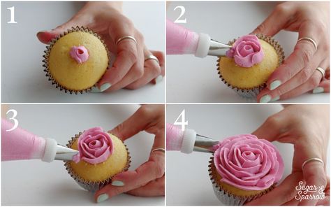 how to pipe buttercream roses Carnation Cupcakes, Buttercream Flowers Cupcakes, Frost Cupcakes, Cupcakes Flores, Cupcake Flowers, Flower Piping, Cupcakes Design, Cupcake Flower, Buttercream Designs