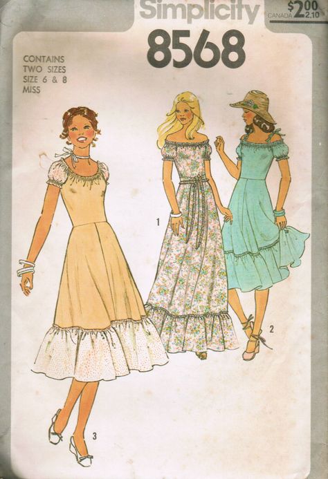 Peasant Dress Sewing Pattern, Simplicity Patterns Dresses, Patron Vintage, Couture Mode, Motif Vintage, Ruffled Skirt, Pattern Store, Mötley Crüe, Couture Vintage