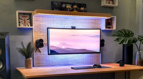 Best Monitor Wall Mounts in 2020 | MonitorArms.co Monitor On Wall Home Office, Mounted Computer Monitor Offices, Long Monitor Setup, Wall Mounted Monitor Desk, Wall Mounted Pc Setup, Computer Monitor Frame, Wall Mount Monitor Home Office, Wall Monitor Office, Wall Mount Computer Monitor