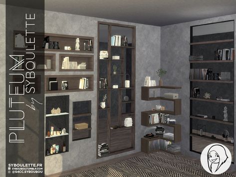 Sims 4 Syboubou, Sims 4 Wall Cutout, Built In Wall Shelves, Niche Shelves, Toddler Cc Sims 4, Wall Cutout, Red Shelves, Bathroom Niche, Add A Bathroom