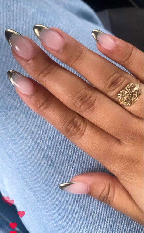 Golden french 💛 Gold French Tip, French Tip Acrylic Nails, Matte Nails, Almond Nails, French Nails, Swag Nails, Nail Inspo, Summer Nails, Acrylic Nails