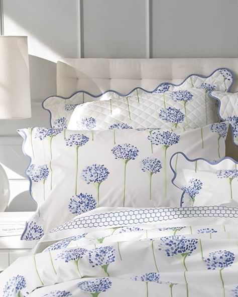 Matouk Charlotte Boudoir Sham Blue And White Twin Beds, Matouk Charlotte Bedding, White Bedding With Blue Accents Bedroom, Day Bed Bedding Sets, Other Uses For Pillow Shams, Day Bed Bedspreads, Thibault Fabric Master Bedrooms, White Bedding With Pops Of Blue, Ivory And Blue Bed