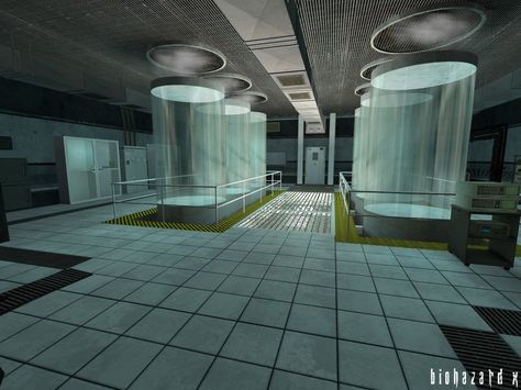 Laboratory Liminal Space Laboratory, Scp Facility Concept Art, Laboratory Aesthetic Dark, Underground Laboratory, Laboratory Aesthetic, Laboratory Background, Interior Concept Art, Laboratory Design, Science Laboratory