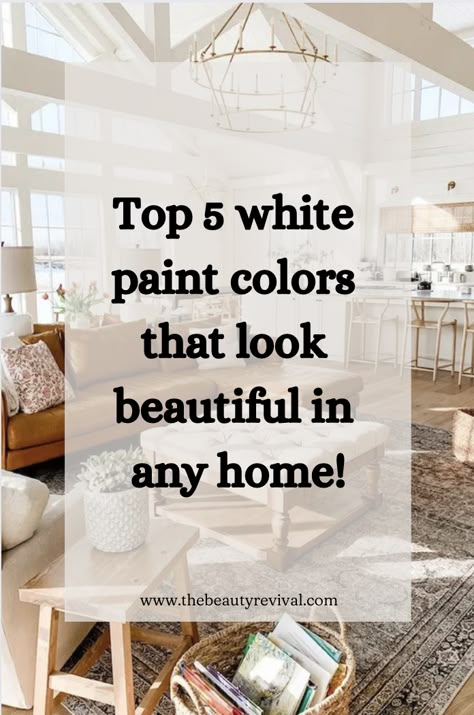 If you're looking to brighten and update the look of your home, painting is a great place to start. There are a huge variety of colors available, but white paint is often the go-to choice for modernizing any space. Whether it’s a bedroom, bathroom, kitchen, or other room, these top 5 white paint colors are sure to look stunning in any home. Colors Of White Paint, Light Paint For Bedroom, White Paint For Interior Walls, House Painting Ideas Interior White, White Color For Living Room, White Painted Rooms Interiors, Best Whites For Bedroom Walls, Best Soft White Paint Colors, Best White For Interior Walls