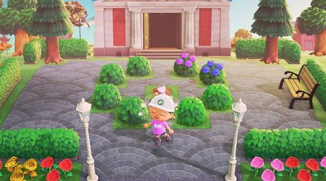 ACNH Designs & Layouts 🏝 on Instagram: “Another seasonal shrub idea that would be a great addition to the entrance of the museum! Tip: use a park clock instead of a street light…” Acnh Bushes, Museum Decoration, Street Light Design, Acnh Designs, Animal Crossing Wild World, New Animal Crossing, A Park, Street Light, Some Ideas