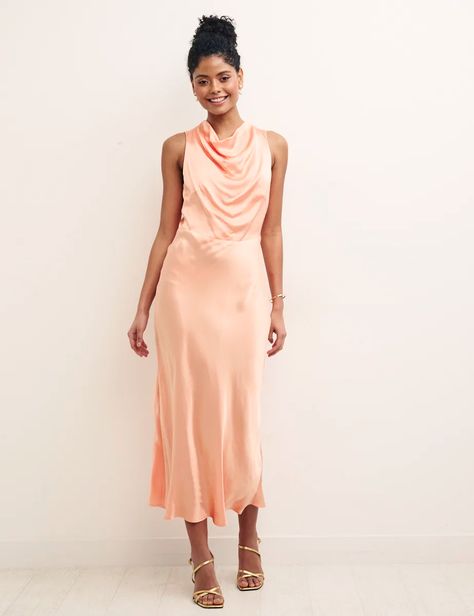 Peach Satin Frances Midaxi Bridesmaid Dress | Nobody's Child Peach Satin Dress, Bridesmaid Dresses 2024, Peach Bridesmaid, Peach Bridesmaid Dresses, Lilac Bridesmaid Dresses, White Bridesmaid, Floral Bridesmaid, Pin Hair, Draped Neckline