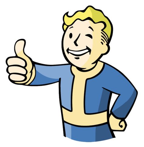 Vault Boy is the mascot character of the Vault-Tec corporation within the Fallout universe, appearing in their adverts, manuals, products and training films. He was also to appear in some issues of the Hell's Chain Gang comic of Hubris Comics, but because of the Great War, the series was never produced. In the Fallout games, Vault Boy is used to provide an iconic representation of almost all stats (perks, traits, skills etc.) and items in later games available to the player character, being.... Fallout Logo, Fallout Poster, Vault Boy Fallout, Blonde Hair Cartoon, Pip Boy, Vault Tec, Fallout Shelter, Fallout Game, Fallout Art