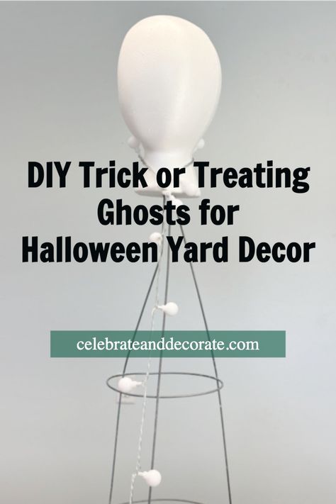 DIY Trick or Treating Ghosts for Halloween Yard Decor Spooky Yard Decorations, Tomato Cage Ghost, Yard Ghosts, Ghosts For Halloween, Ghost Diy, Ghost Light, Pool Noodle, Light Up The Night, Shatterproof Ornaments