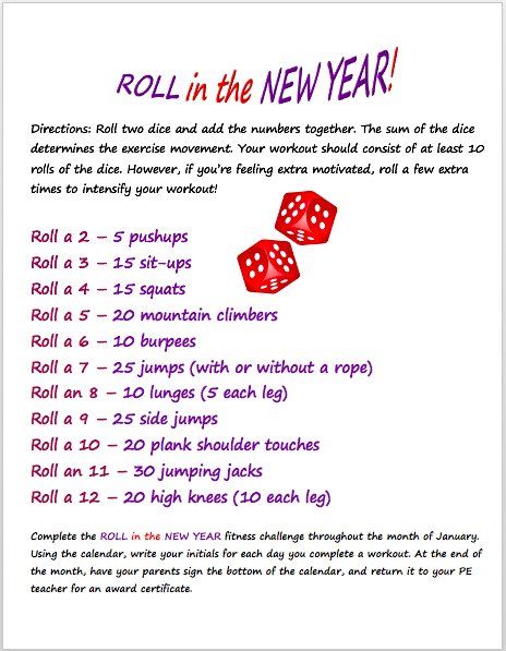 Justin Cahill on Twitter: "ROLL IN THE NEW YEAR monthly fitness challenge for students, teachers, families, etc. Editable copy of challenge and calendar within the post! #physed https://t.co/36DrJWH9bf… https://t.co/Ys11zwHuWS" New Year Fitness, January Workouts, Ace Fitness, Month Workout Challenge, Pe Ideas, Holiday Workout, Month Workout, 30 Day Fitness, Daily Exercise Routines