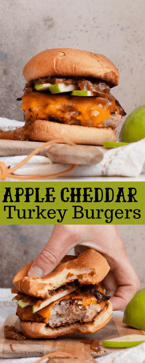 Colder weather isn't so bad when it means food this good. Whip up these Fall Apple Turkey Burgers for a meal that uses all of the delicious flavors of the season! Erin Lives Whole, Chickpea Brownies, Apple Turkey, Best Turkey Burgers, Simple Healthy Dinner Recipes, Apple Cheddar, Macro Counting, Turkey Burger Recipes, Easy Gluten Free Recipes