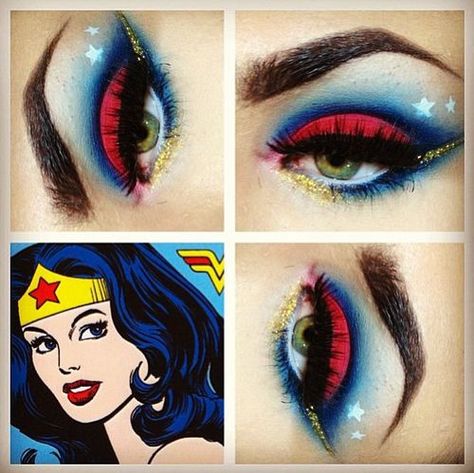 Sou assim... Wonder Woman Makeup, Fantasy Make-up, Wonder Woman Party, Makeup Gallery, Woman Makeup, Drag Make-up, Sugarpill Cosmetics, Wonder Woman Costume, Smink Inspiration