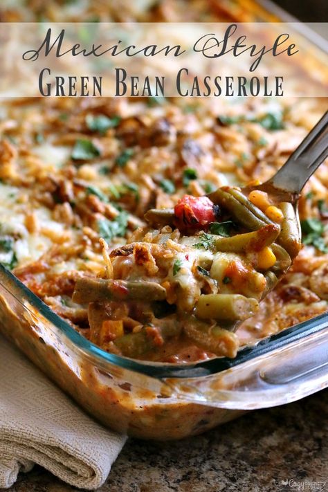 Mexican Green Beans, Mexican Appetizers, Thanksgiving Appetizer Recipes, Greenbean Casserole Recipe, Mexican Dinner Recipes, Thanksgiving Dinner Recipes, Mexican Dinner, Dinner Appetizers, Green Bean Casserole