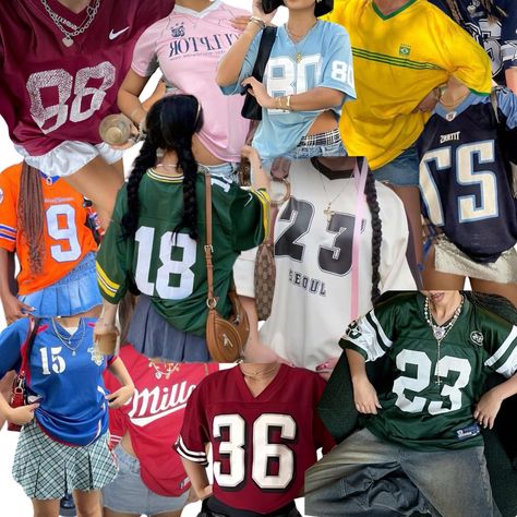 Oversized Jersey Outfit, Blokette Outfits, Jersey Shirt Outfit, Jerseys Outfit, 90s Core, Blokette Core, Streetwear Jersey, Jersey Outfits, Thrift Wishlist