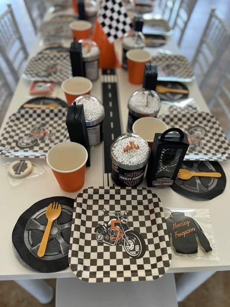 Harley-Davidson Birthday Party Ideas | Photo 7 of 15 | Catch My Party Motorcycle Party Favors, First Birthday Motorcycle Theme, Harley Davidson 60th Birthday Party, Motorcycle 2nd Birthday Party, Harley Birthday Party, Harley Davidson 1st Birthday Party, Biker Theme Party, Motorcycle Birthday Party Kids, Motorcycle Themed Birthday Party