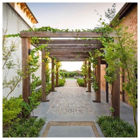 Front Garden Entrance, Terrace House Exterior, Timber Pergola, Landscape Stone, Wood Pergola, Garden Arbor, Side Garden, Covered Pergola, Country Landscaping