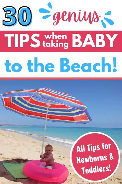 Baby at the Beach (30 Tips & Hacks to enjoy the Vacation!) - Conquering Motherhood Baby To The Beach Tips, Beach Toddler Hacks, Beach With 6 Month Old, Infant Beach Hacks, Babies At The Beach Tips, 8 Month Old Beach Trip, One Year Old Beach Trip Tips, Kid Beach Hacks, Easy Meals At The Beach