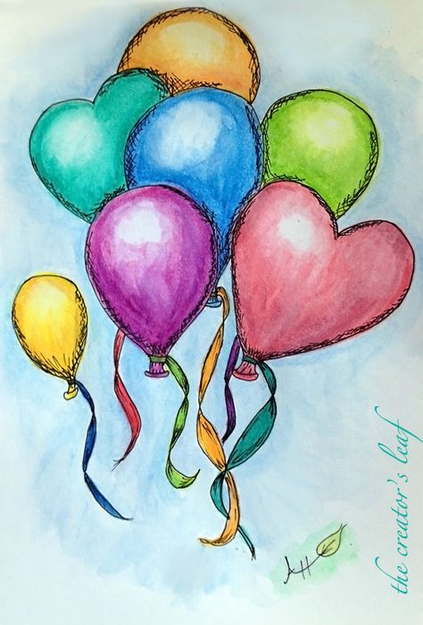 Easy Color Pencil Drawings For Beginners, Color Pencil Art For Beginners Easy, Color Pencil Art For Beginners, Watercolor Painting Ideas For Beginners, Balloon Drawing, Pencil Project, Watercolor Painting Ideas, Crayons Pastel, Watercolor Pencil Art