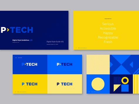 Ptech Style Guidelines 01 by Greg Gennaro on Dribbble Blue And Yellow Website, Powerpoint Design Inspiration, Brand Layout, Personal Branding Inspiration, Blue Website, Brand Guidelines Design, Login Design, Keynote Design, Car Advertising Design